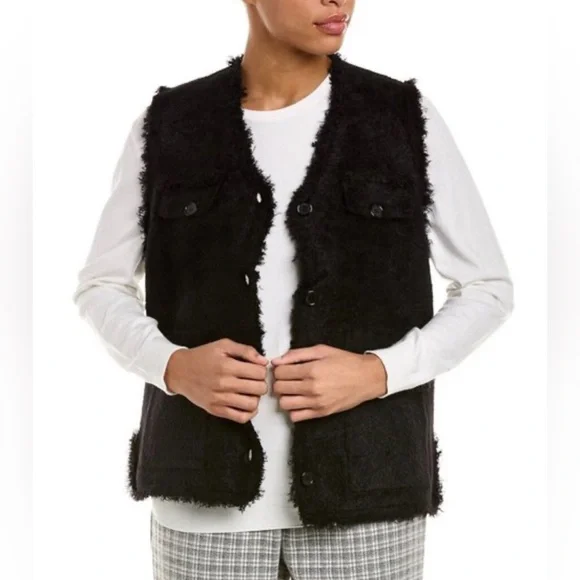 Max Studio Fur Black Vest With Pockets, Style 2707620, Size Medium NWT - Picture 2 of 12